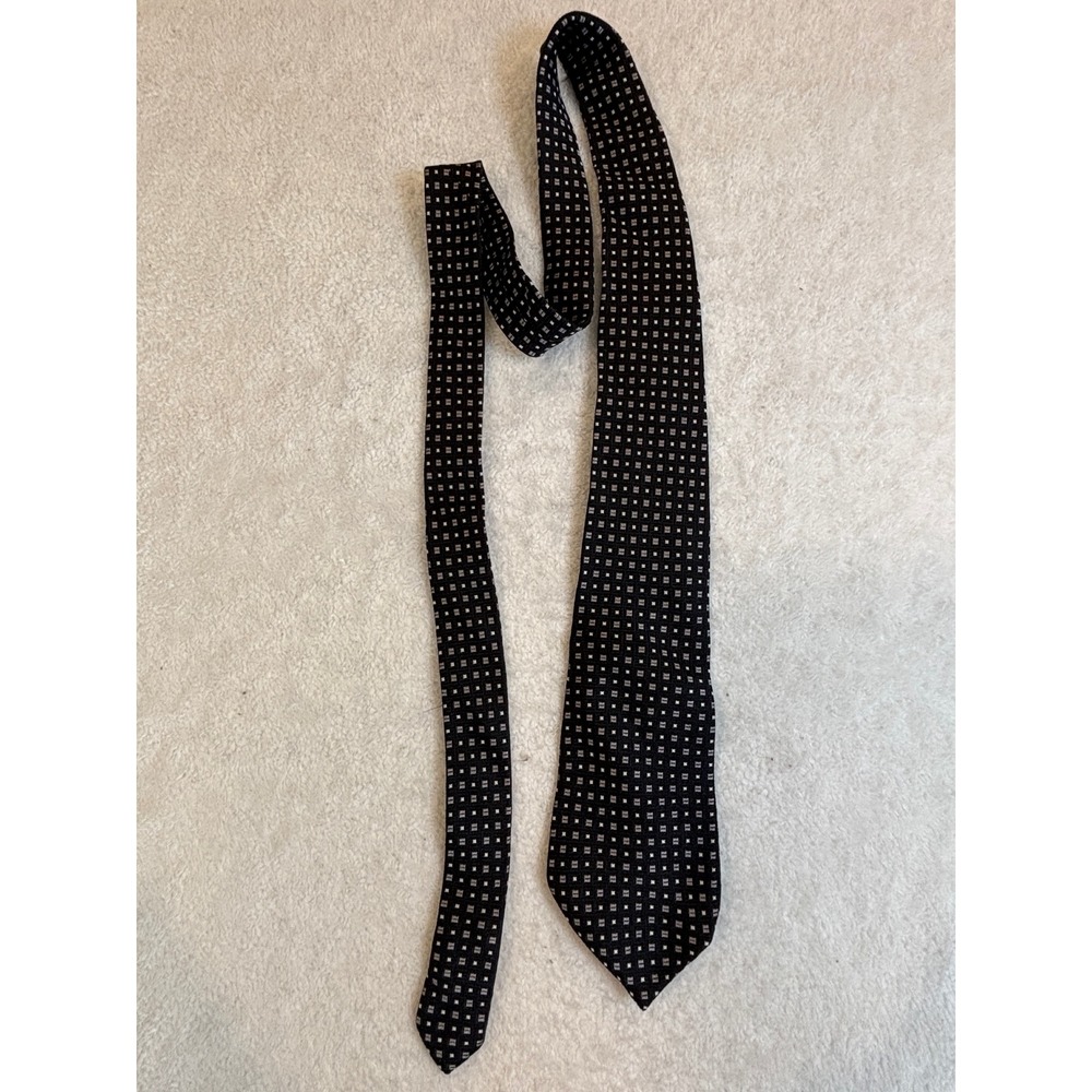Daniel‎ Craig Mens Black Silver Geometric Square 100% Silk Necktie Classic Tie